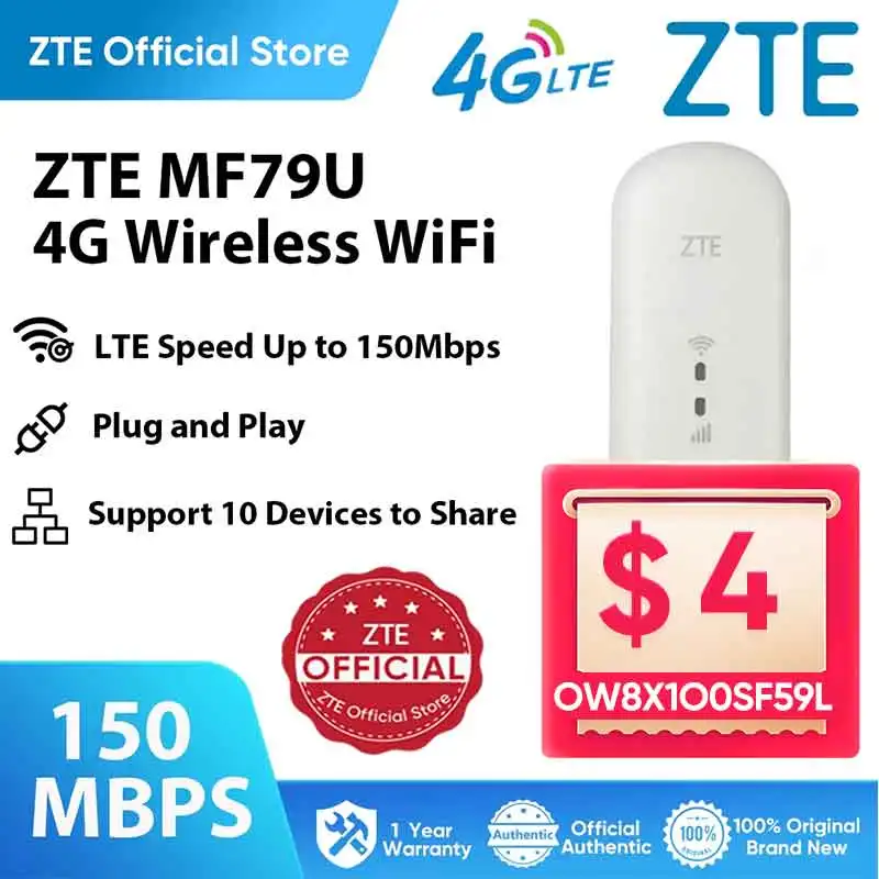 

ZTE MF79U 4G LTE USB-проектор Wi-Fi-маршрутизатор 150 Мбит/с Мобильный маршрутизатор Модем Портативный дорожный MiFi Точка доступа Поддержка 10 пользователей