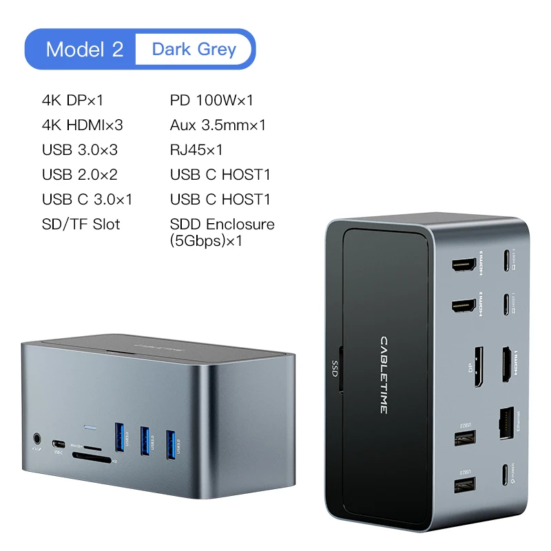 Imagem -02 - Cabletime Usb c Docking Station Hub Usb c para 4k Hdmi dp Rj45 1000mbps pd 100w Usb3.0 para Macbook Macos Windows Tablet Portátil
