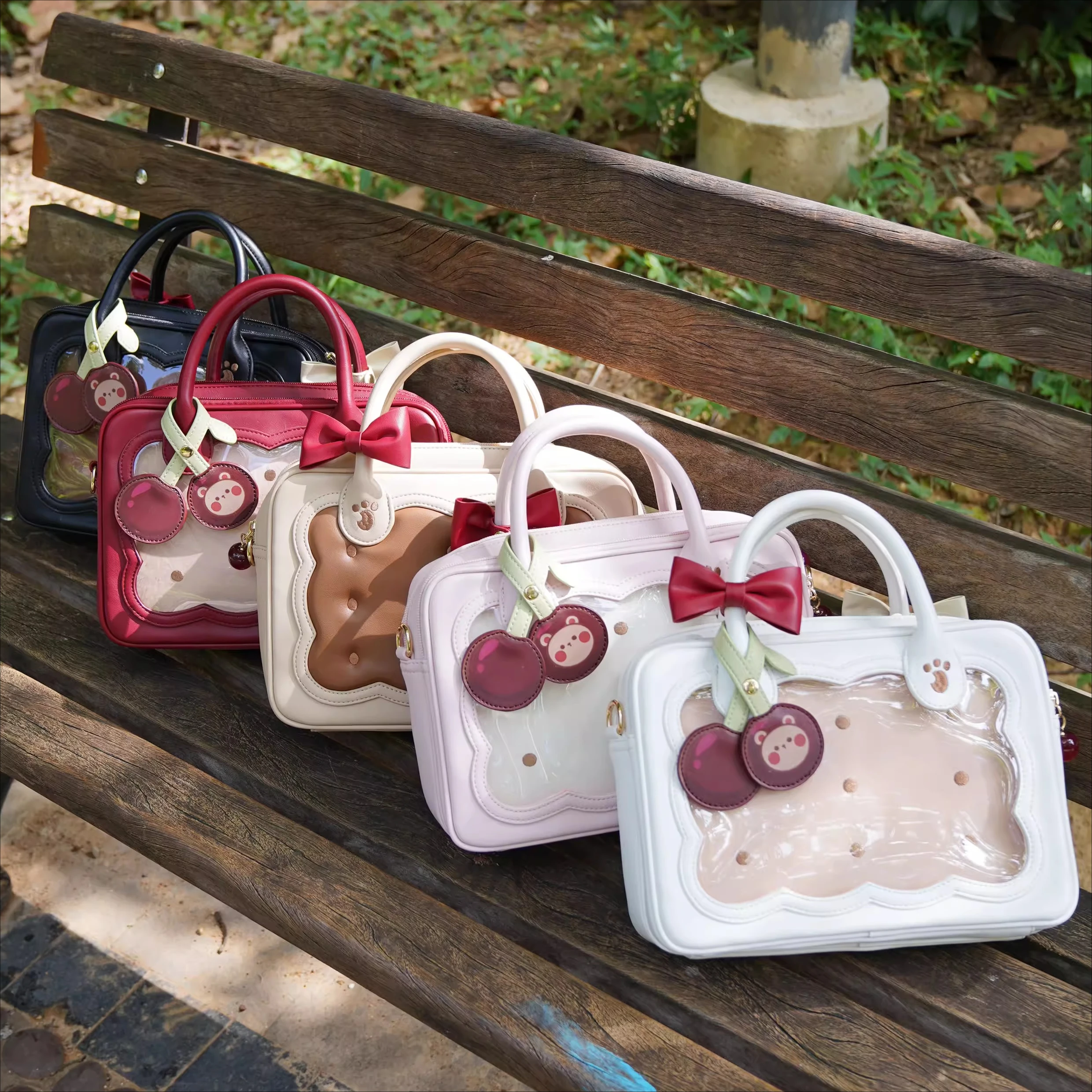 

Оригинальная милая сумка с бантом для девочек, милая сумка через плечо с вишневым мишкой и печеньем, сумки-мессенджеры, сумка для женщин