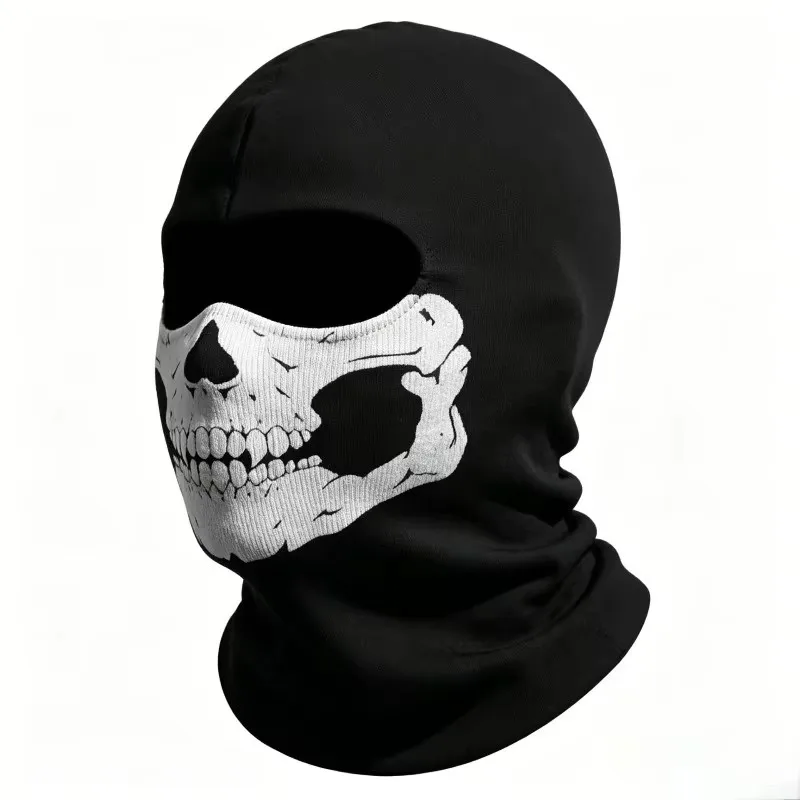 Motorcycle Balaclava Full Face Mask Skull Print Motorbike Full Face Mask Windproof Skiing Head Neck Warmer Bicycle Helmet Liner
