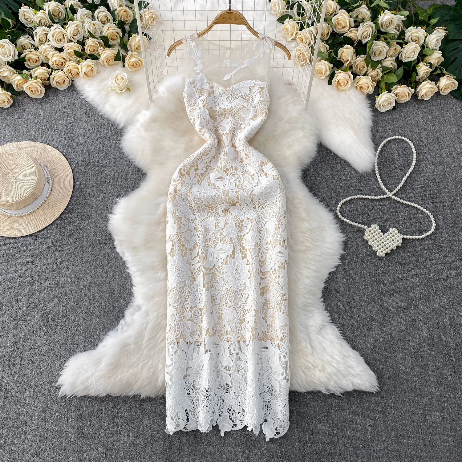 

Chic Sexy lace Fairy Casual A-line robe pencil dress Summer Beach Vacation Vestidos Women Sundress