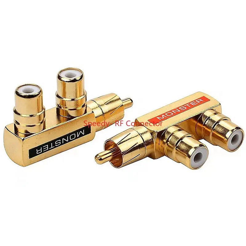 RCA Male To RCA Female Lotus Connector Tee Type 3Way Splitter for AV Audio and Video Converter Adapter Gold Plated Copper Brass