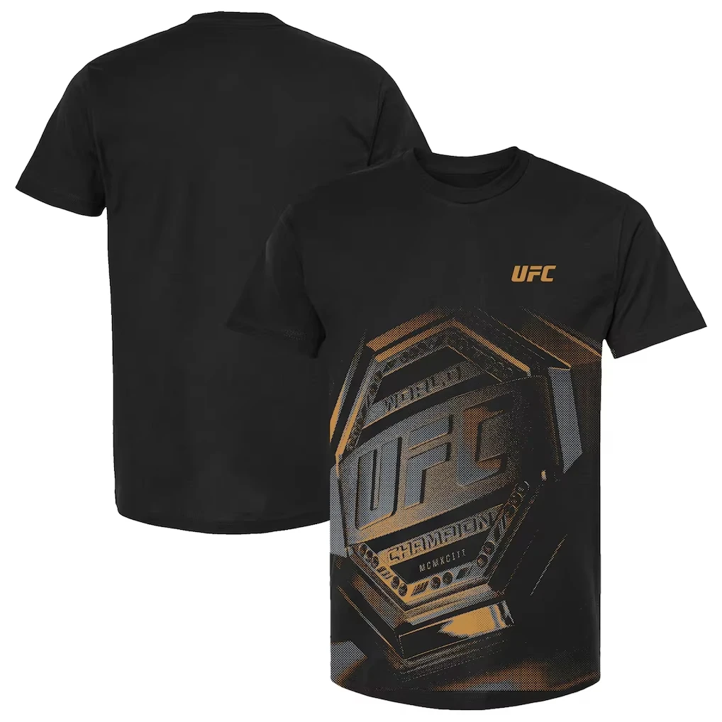 

Men UFC Black Champ Belt T-Shirt O-neck Cotton Oversized Breathable Comfortable Shirt MMA Championship Night Boxing Fighting Top