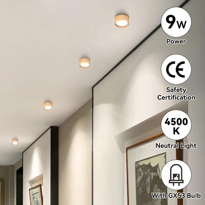 Oświetlenie powierzchniowe w dół Drewniany model Oświetlenie sufitowe LED Reflektory 9W 220V Lampy sufitowe LED typu downlight oświetlenie