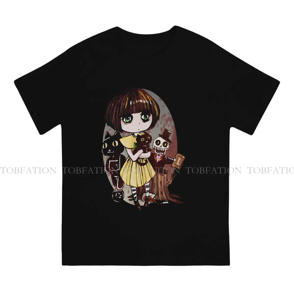 Fran Bow Game Black Cat And Girl T Shirt Fashion Men's Tees Summer Cotton Clothing Harajuku O-Neck TShirt