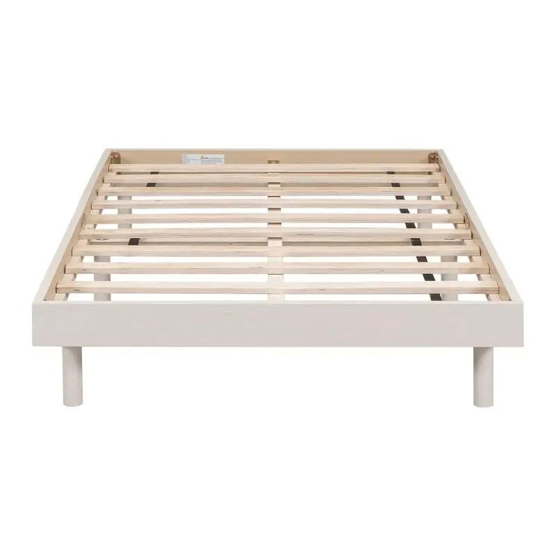 Modern Twin Size Floating Bed Frame, White Washed Finish, Stylish Platform Design