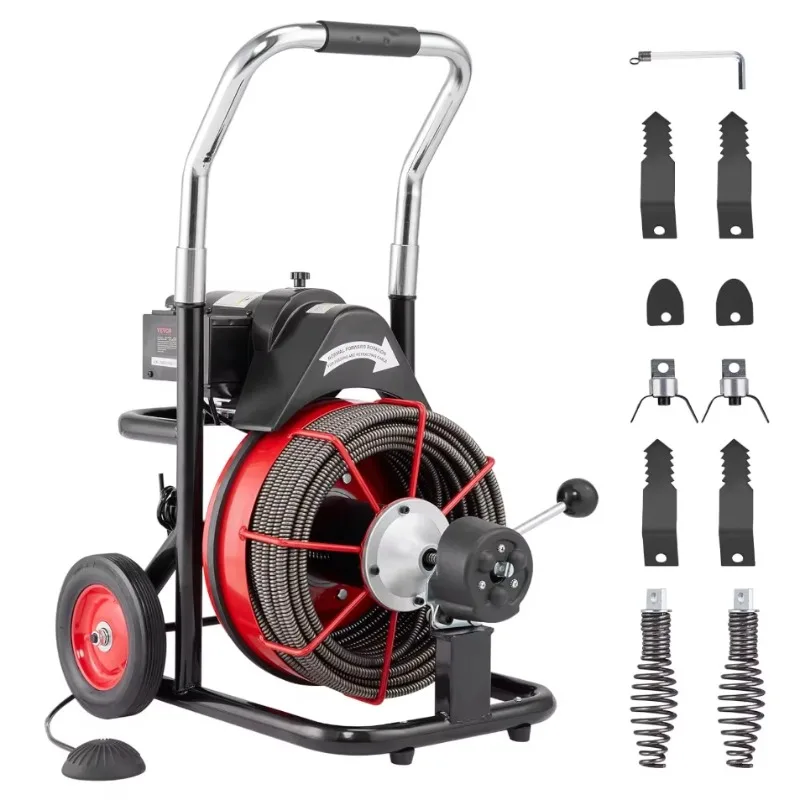 

100FT X 1/2 Inch Auto-Feed Sewer Snake Portable Drain Cleaner Machine with 8 Cutters for Home Plumbing Maintenance