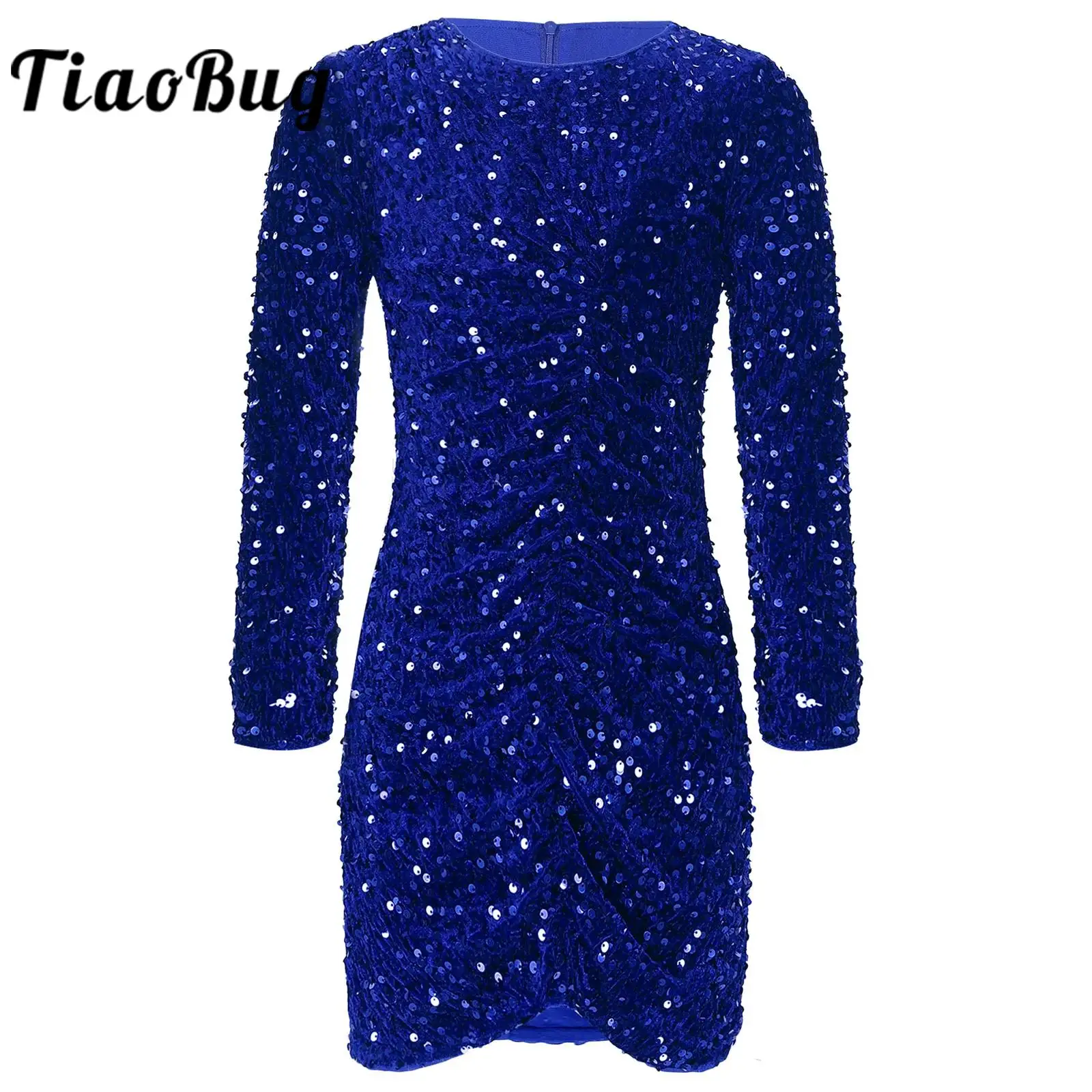 Flower Girl Dress Glitter Sequin Party Gown Kids Girls Long Sleeve Bodycon Dresses for Birthday Proms Graduation Ceremony Robes