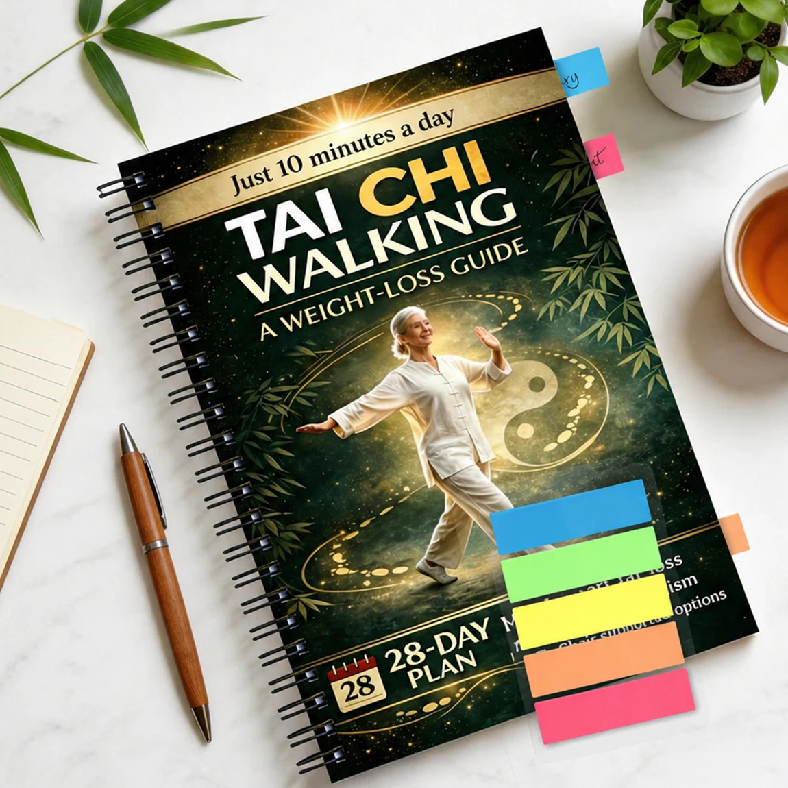 

Tai Chi Walking Weight Loss Guide, 28-Day Spiral Fitness Planner, 10-Minute Daily Exercise Journal
