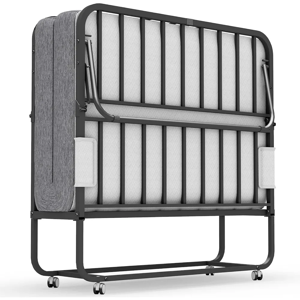 

75''x46'' Folding Bed with Mattress for Adults, Large Size Rollaway Folded Bed for Guest, Sturdy Frame, Big Space, Comfortable S