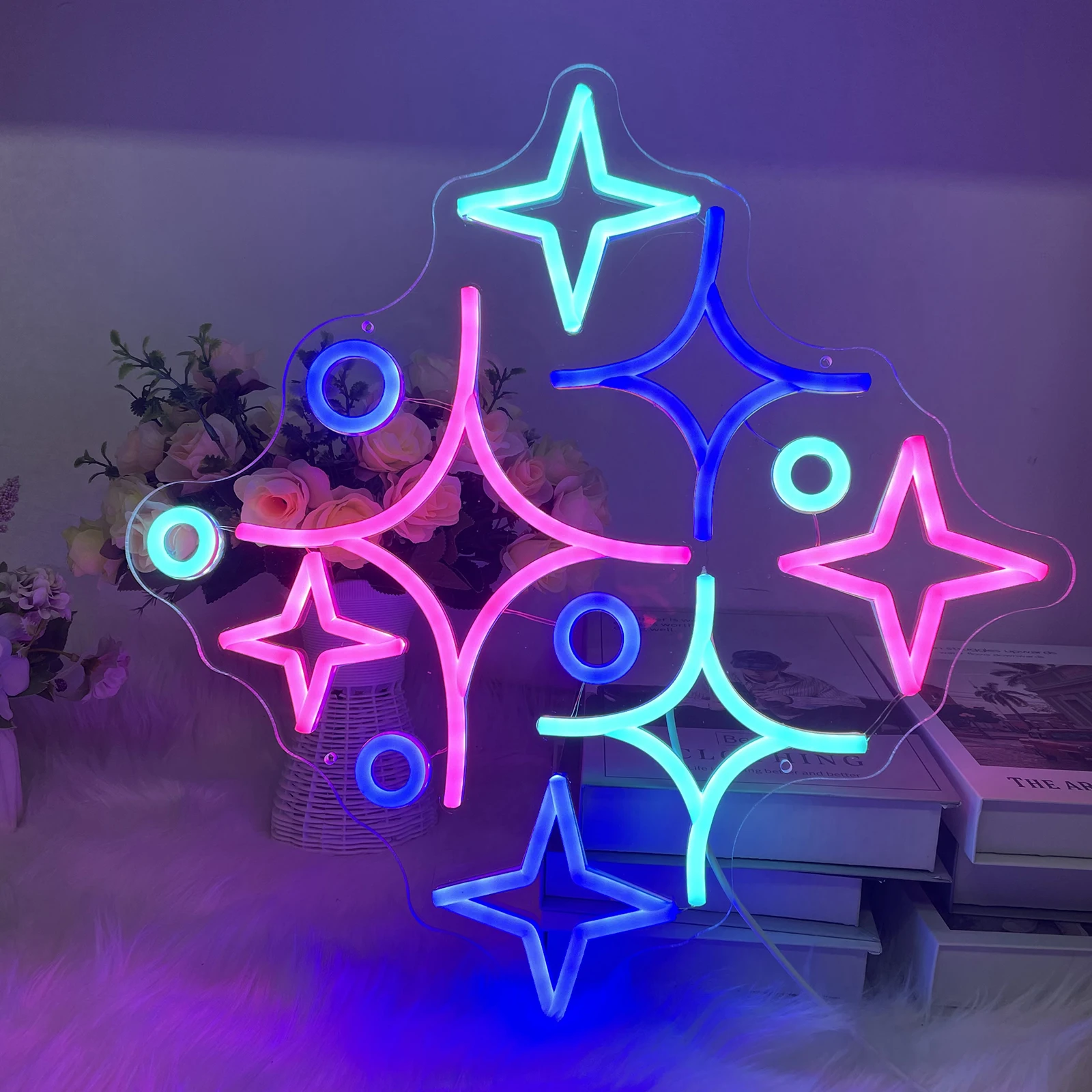 

Sparkle Stars Neon Sign Kids Room Decor Personalized Gift for Teenage Bedroom Wall Sign Shining Stars