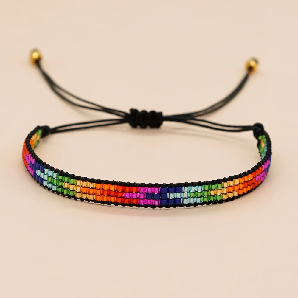 Beaded bracelet Arrow Bohemia Rainbow Hand knitting Gradient color Devil's eye Design Flowers   Adjustable Rice bead bracelet - view 2
