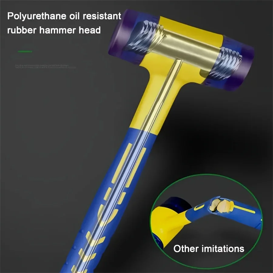 1 Double Headed Installation Hammer, 25mm Rubber Hammer with Rubber Handle, Detachable Insulated Installation Hammer