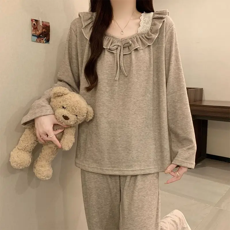 

Пижамы женские осенне-зимние новая модель утепленная милая принцесса с длинными рукавами комплект из двух предметов сохраняет тепло домашняя одежда верхняя одежда сохраняет тепло