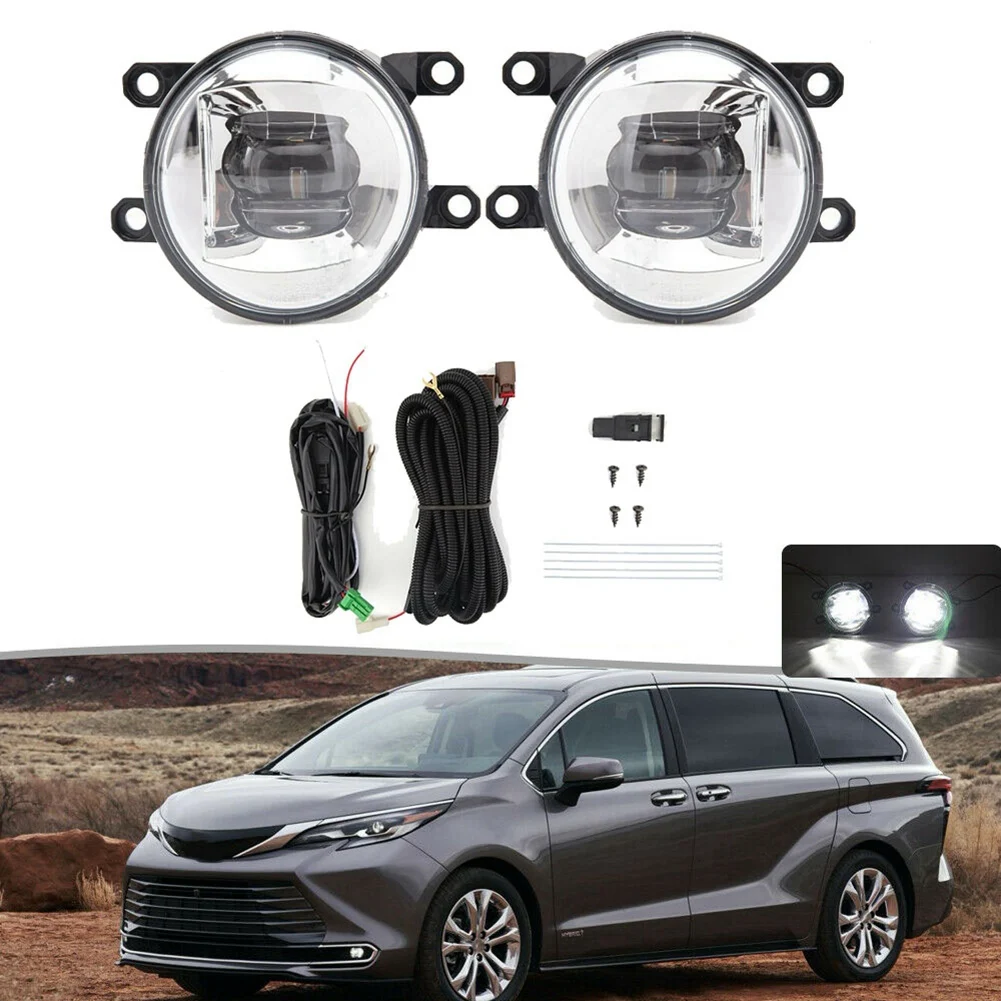 1Pair Car Front Bumper LED Fog Lights Assembly Driving Lamp Foglight Wiring Switch Set for Toyota Sienna 2021 2022