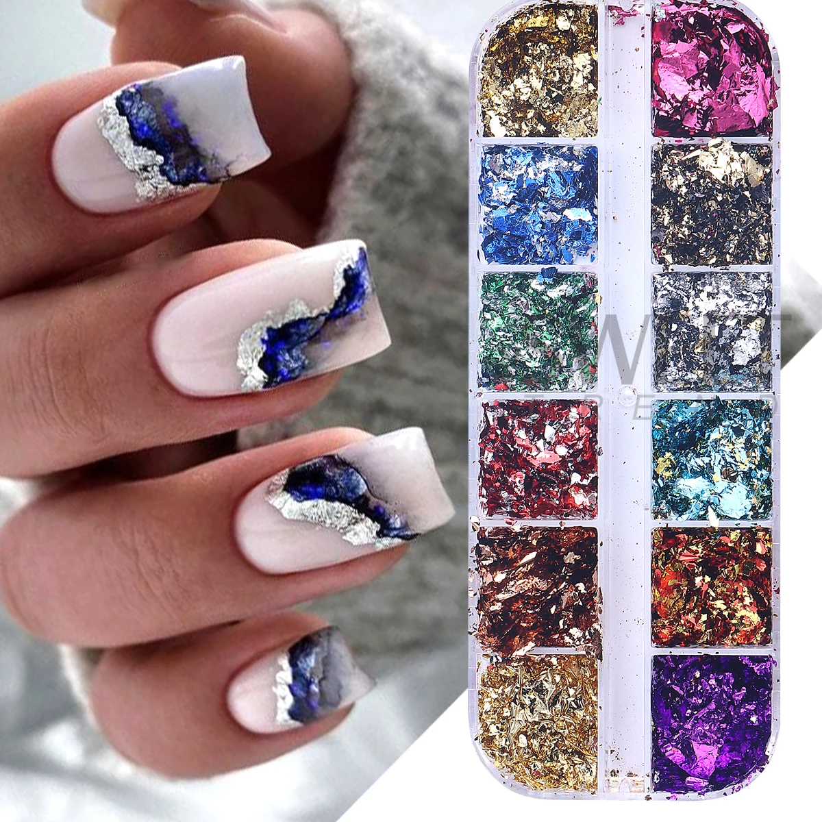 12 grades de folhas de ouro de cor dupla lindo brilho de unhas brilhos irregulares aleatórios flocos de alumínio paillette chip design decoração