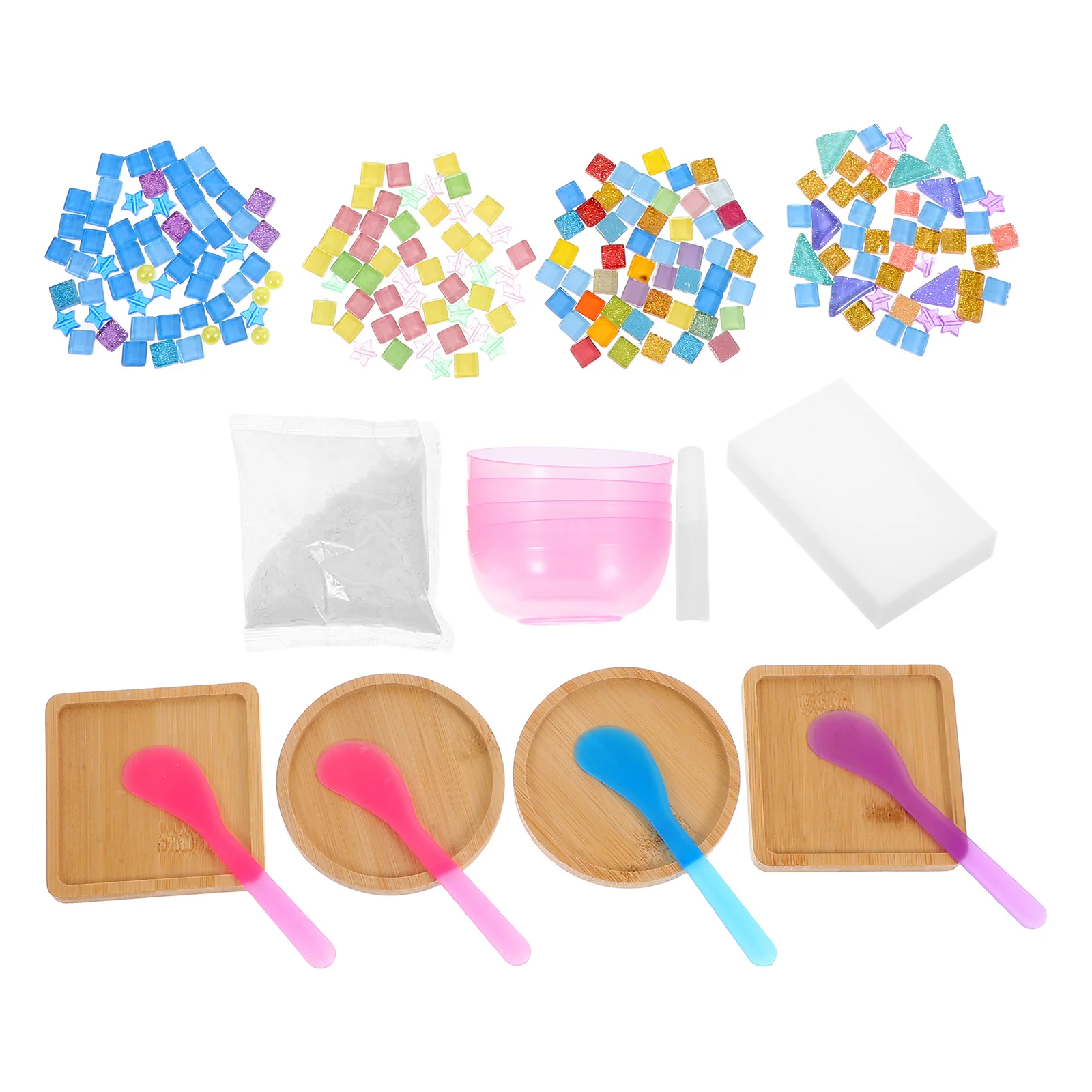 

4Sets DIY Bamboo Coasters Kit Colorful Handmade Glass Mosaic Tiles Craft Supplies for Creative Tile Art Projects