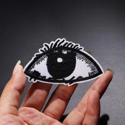 Punk Black and White 3D Eyes Patches for Clothes, Iron-On Shape Appliques, Size 7x4.2cm, DIY Eyes Badges for Clothes