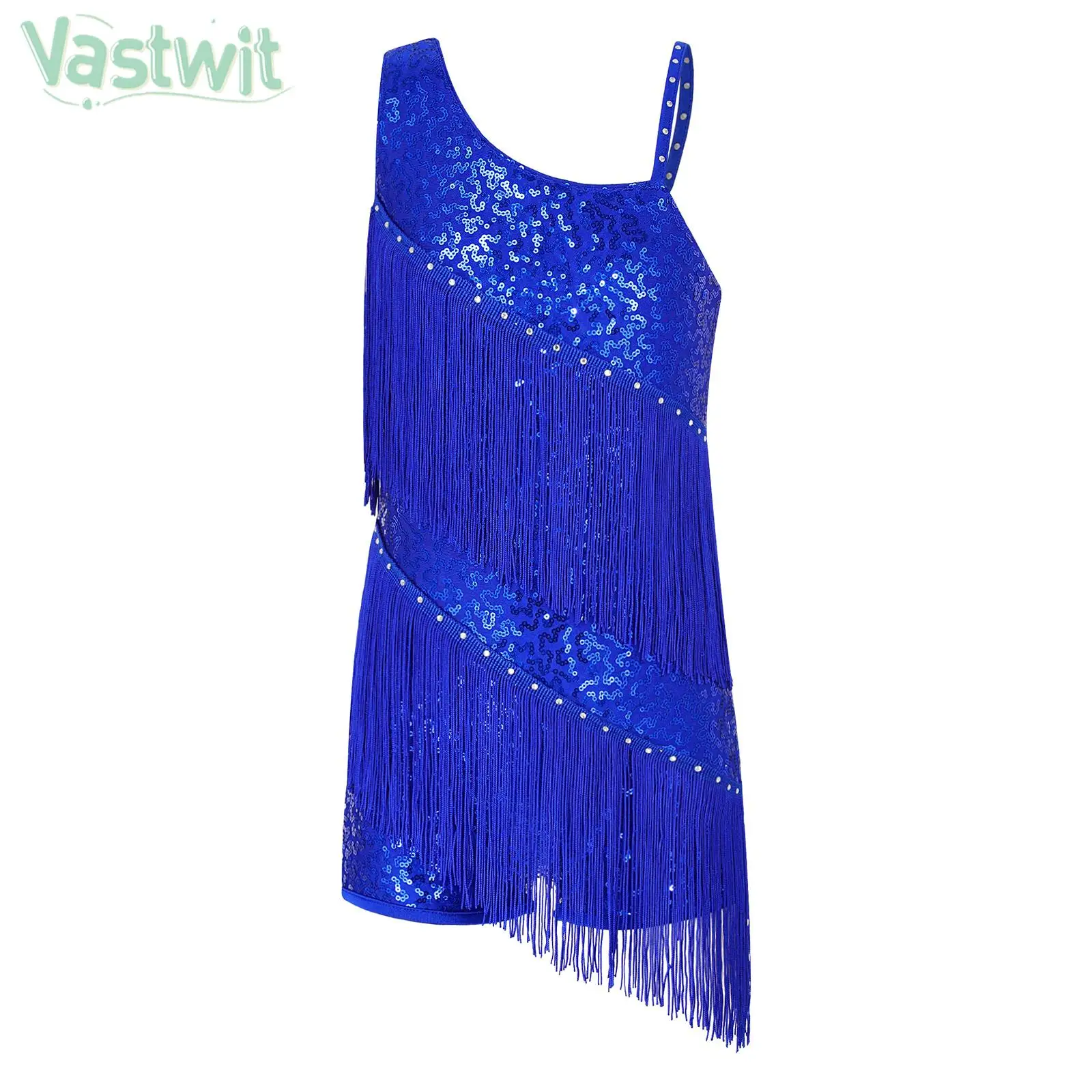 

Teen Girls Latin Dance Dress Tango Cha Cha Rumba Samba Skating Leotard Sleeveless Sequin Rhinestone Tassel Bodysuit Dancewear