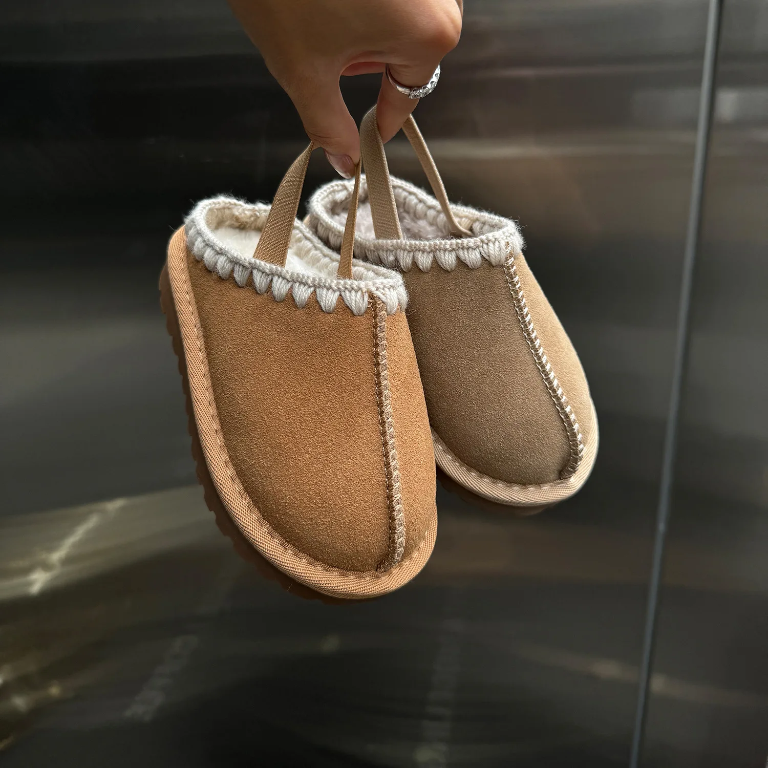 2024 New Children Cotton Slippers Winter Baby Genuine Leather Home Cotton Shoes Boys Girls Warm Slippers
