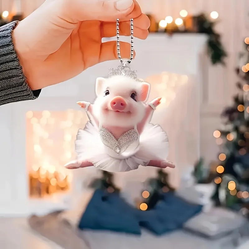 Pendentif Cochon Mignon à Lunettes Et Guitare – Décoration Rétroviseur Voiture Super Fun Et Stylée !