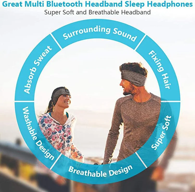 Bluetooth Headphones Sports Sleeping Headband Thin Soft Elastic Comfortable Wireless Earphones Music Eye Mask for Side Sleeper