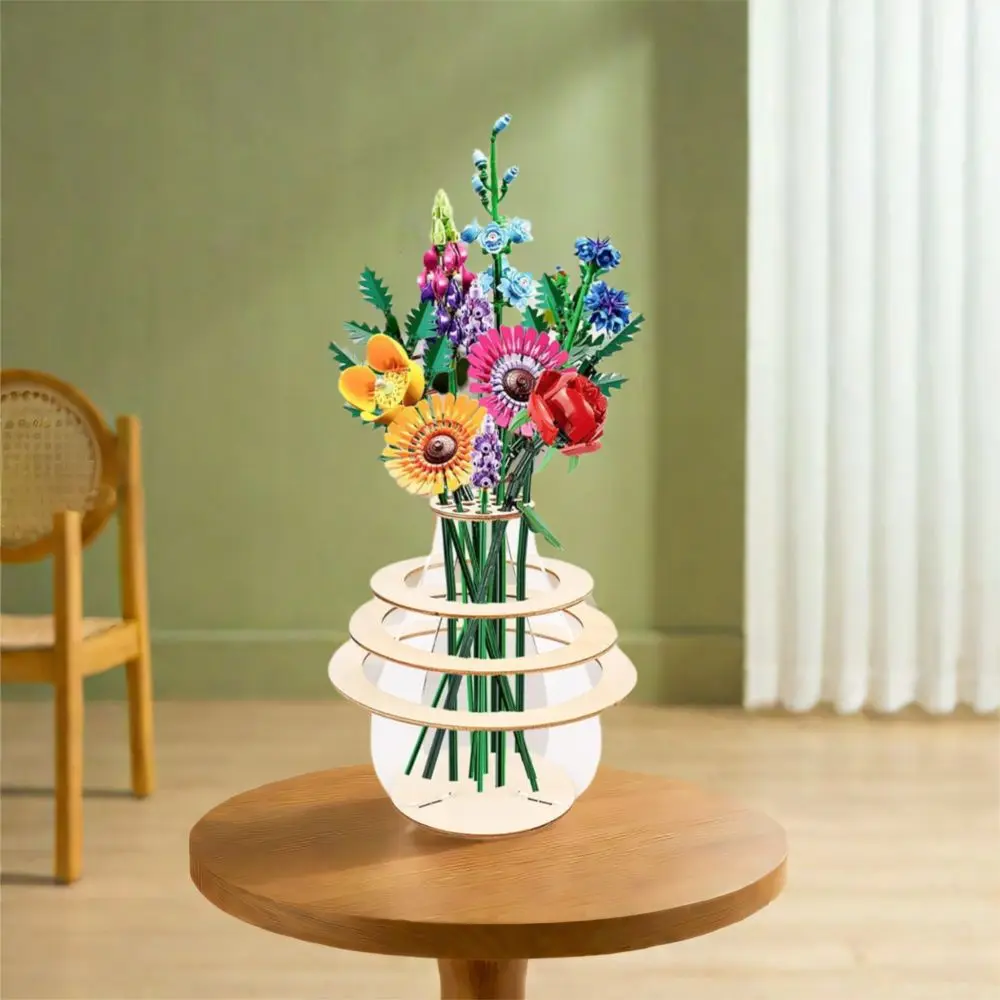 

Natural Wooden Puzzle Flower Vase Wood Craft Exquisite Flower Holder Ornament Handmade Plant Display Rack For Home Living Room