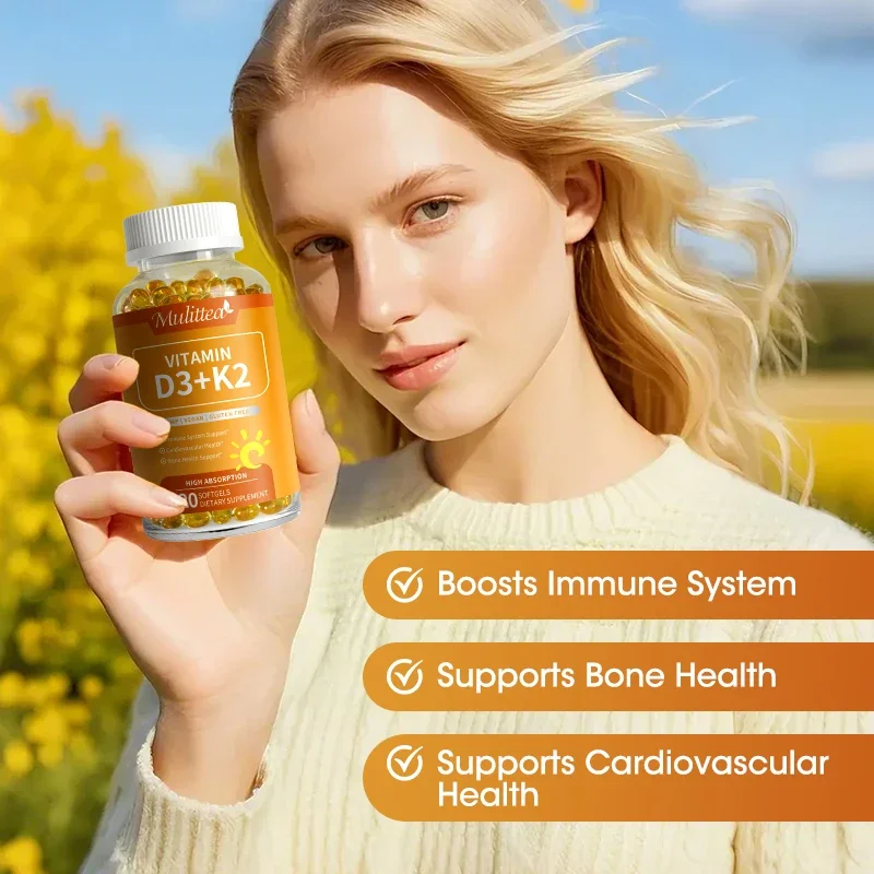 Mulittea Vitamin D3 K2 Capusles with Vitamin D3 Teeth Bone And Skin Heart Health And Support Bone Whole Body Immune Health