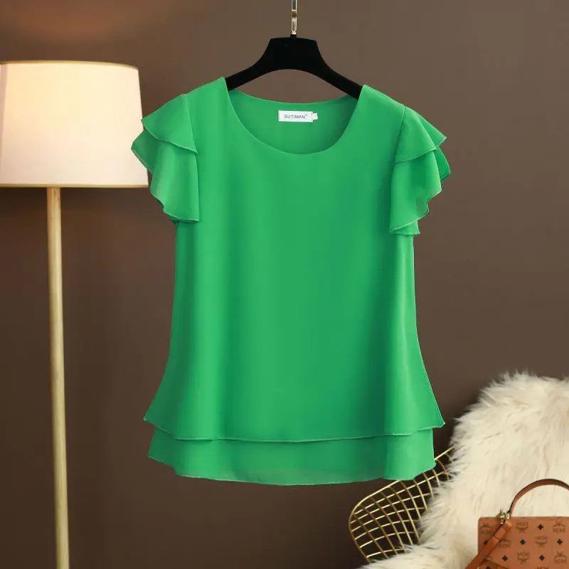 Women Women\'s Clothing Blouse Summer new short sleeved chiffon top T-shirt loose versatile stylish shirt trend Shirts Blouses