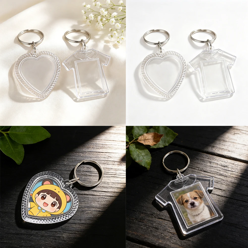 Transparent Acrylic Heart Shaped T-Shirt Keychain Space Insert Photo Backpack Car Key Charm DIY Fan Merchandise Decor Accessory
