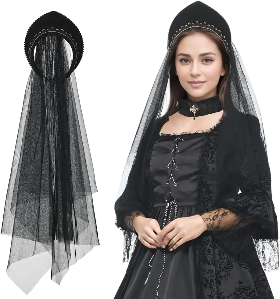 FAD-4U آن بولين قبعة تيودور غابل هود كاب إليزابيث أغطية الرأس عصر النهضة زي غطاء الرأس للنساء تأثيري الطرف