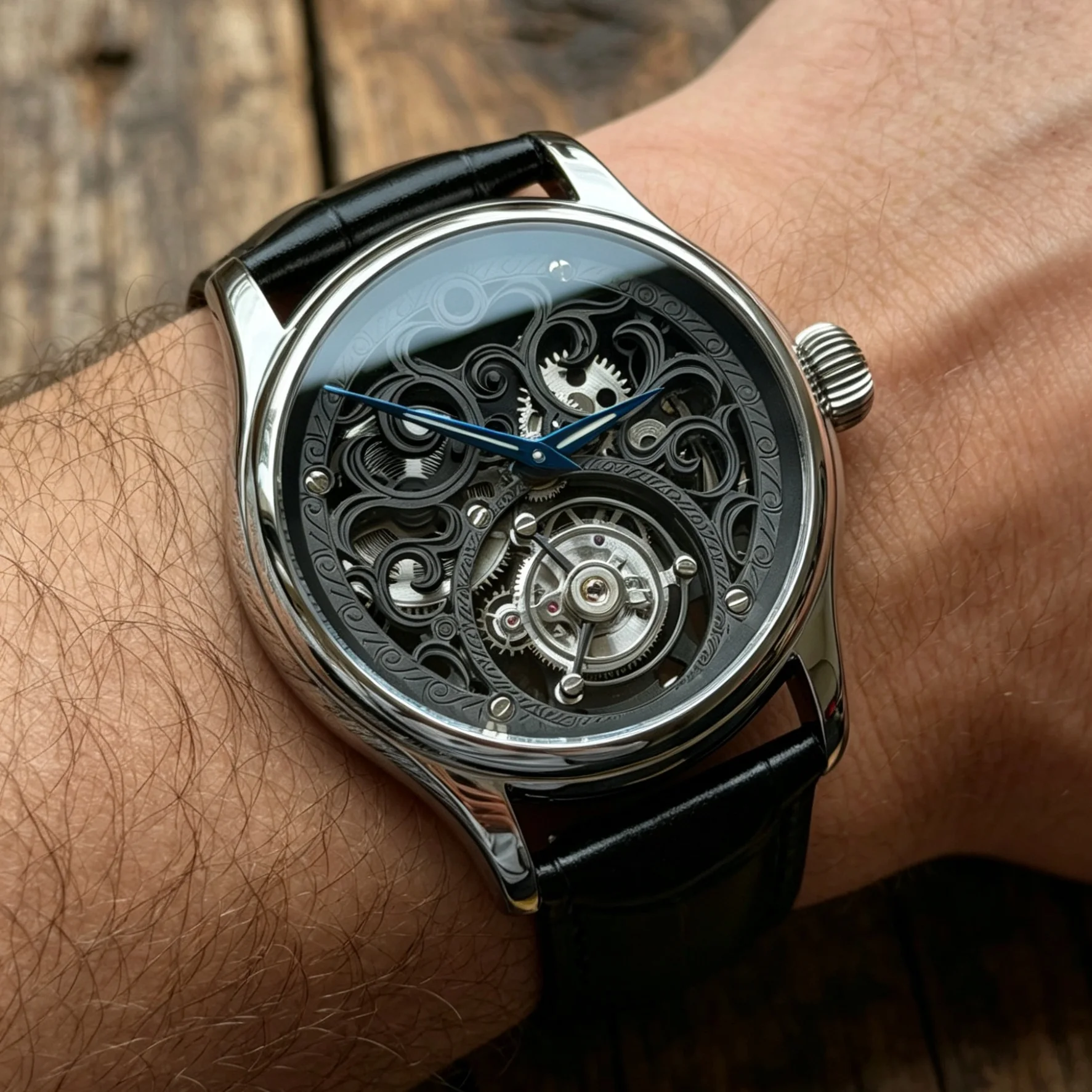 Merkur 100% Skeleton Tourbillon Watch Men's Sapphire Watch For Men Mechanical Engraving Wristwatches Black Relogio Masculino