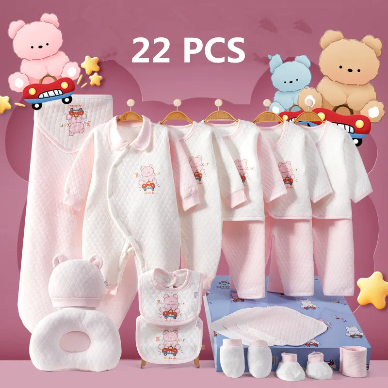 18/20/22 pieces/lot Newborn Baby Clothing Set Boys Girls 100% Cotton Infant Outfits Winter Baby Rompers Hat Bib Clothes Suit