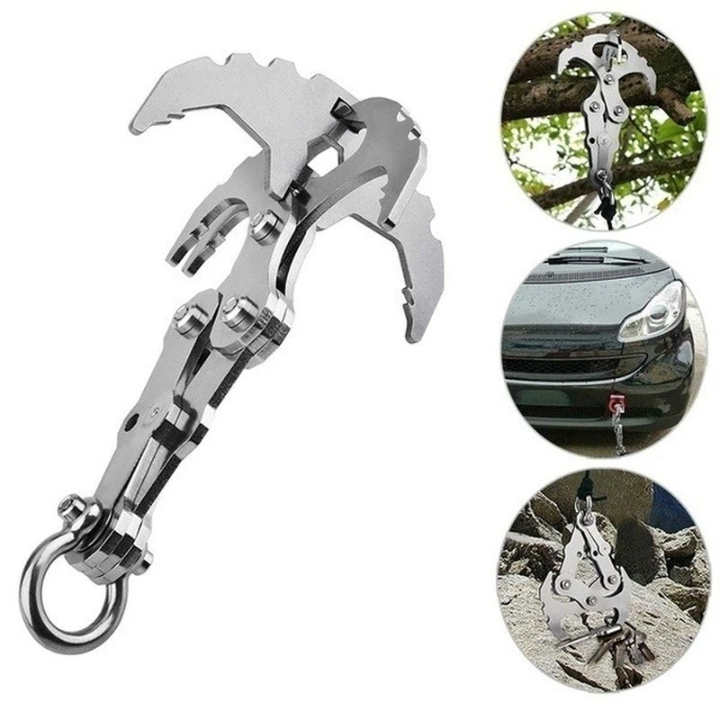 Folding Gravity Grab Hook Outdoor Rock Climbing Rescue Claw Survival Mountaineering Hook Tool Multifunctional Stainless Steel