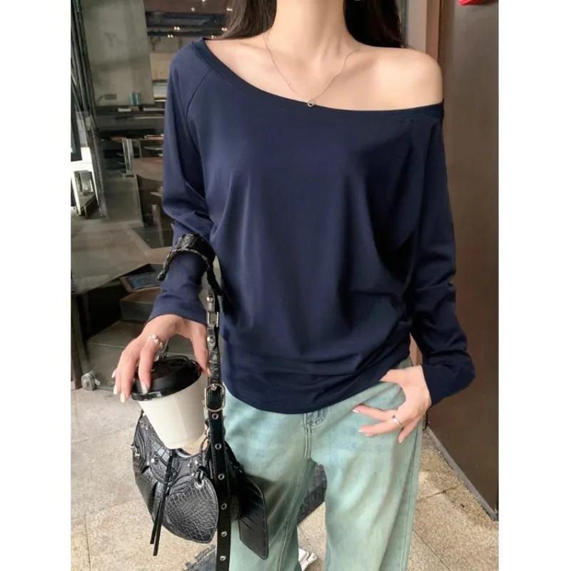 Neues Mädchen-Studenten-Oberteil für den Herbst: Schulterfreies, sexy Langarm-T-Shirt für Damen, lockeres Oberteil, lässiges Damen-T-Shirt, Basic-Top für Tanz und Sport