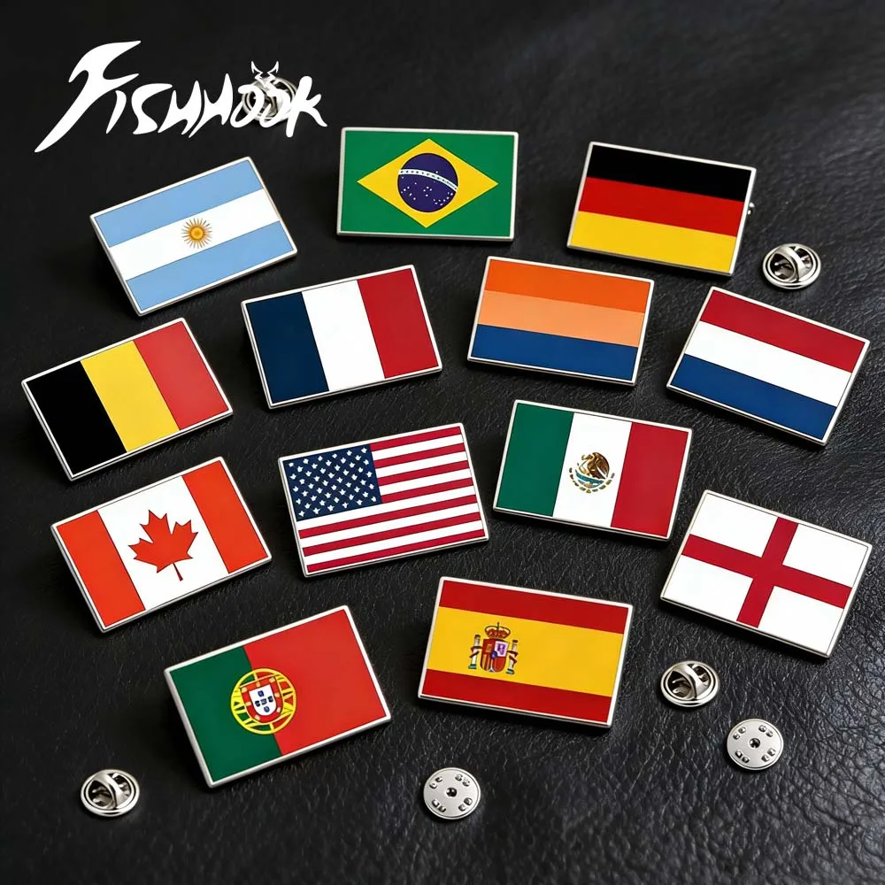 Broche de Bandeira para Mulheres e Homens, Acessórios de Metal em Aço Inoxidável, Pin de Distintivo de EUA, América, Argentina, Brasil, Alemanha, França, Espanha