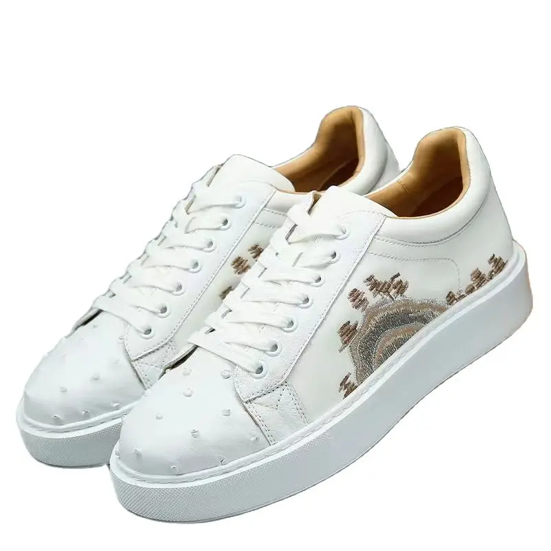 

BATMO 2023 new arrival Fashion ostrich skin causal shoes men,male Genuine leather White sneakers PDD184