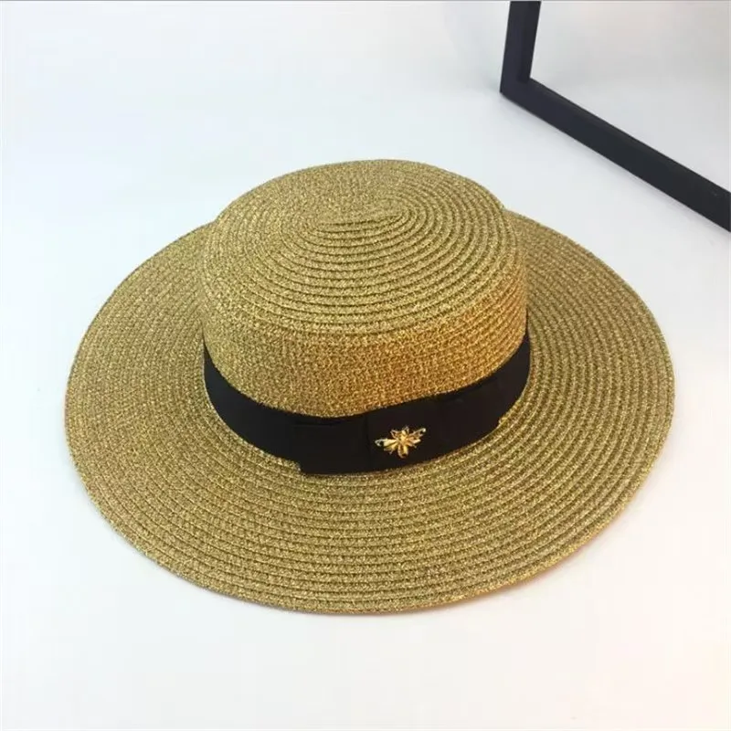 202406-zi21 ins chic summer Gold wire weaving paper bee fake photo fedoras cap men women leisure panama jazz hat