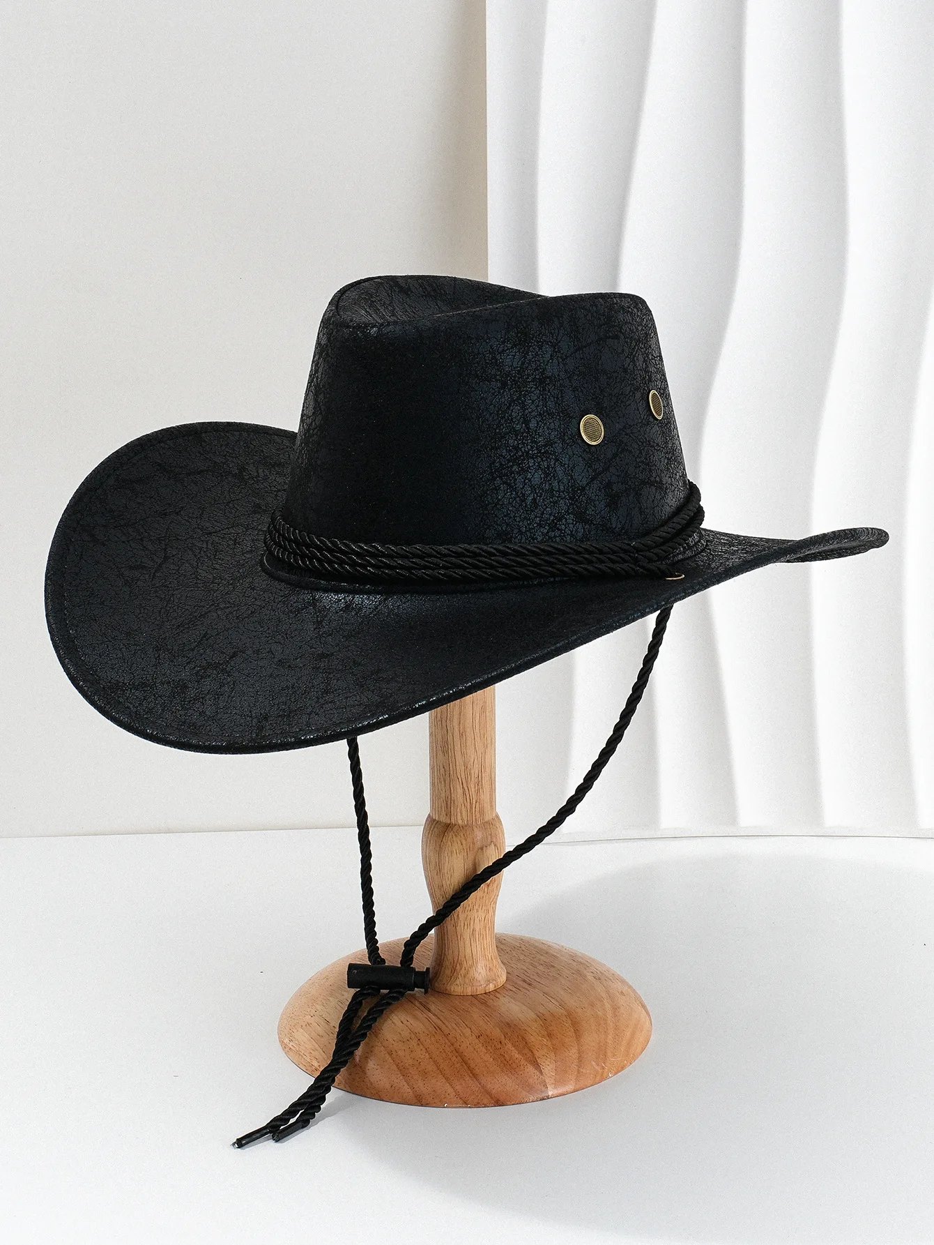 Vintage Kunstleder Big-Edge Western Cowboy Hüte Panama Gentleman Cowgirl Jazz Hut Urlaub Party Cosplay Hut – Detail 3