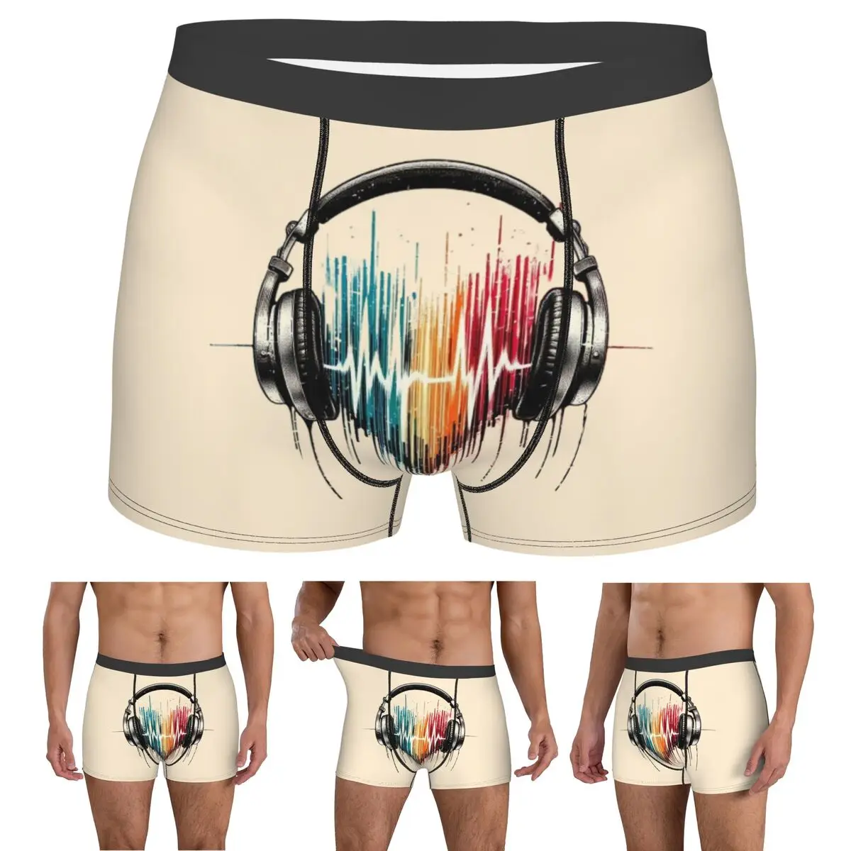 

Boxer Underpants Shorts Heart Shaped Music Note With Headphones Panties Men Ventilate Underwear for Homme Man Boyfriend Gifts