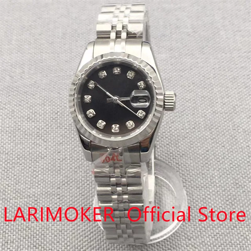 

26MM NH05 Black green Dial Diamond Index Automatic Nvshi Watch Sapphire Glass silver Fluted Bezel Jubilee Bracelet