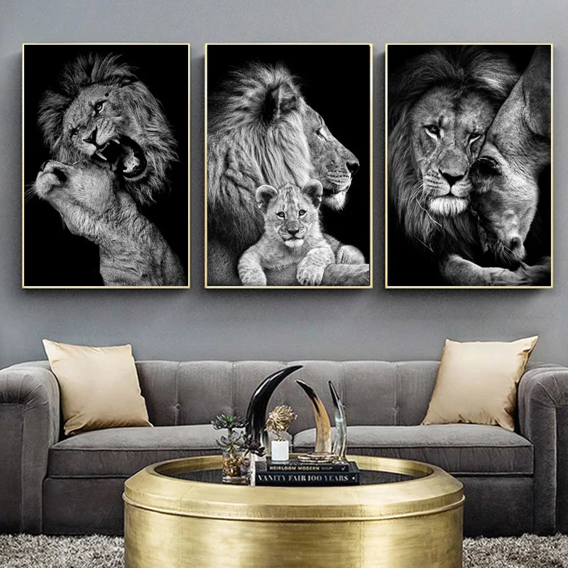 Foreign trade lion elephant panda living room decoration painting Amazon black and white animal cross-border painting core bedro