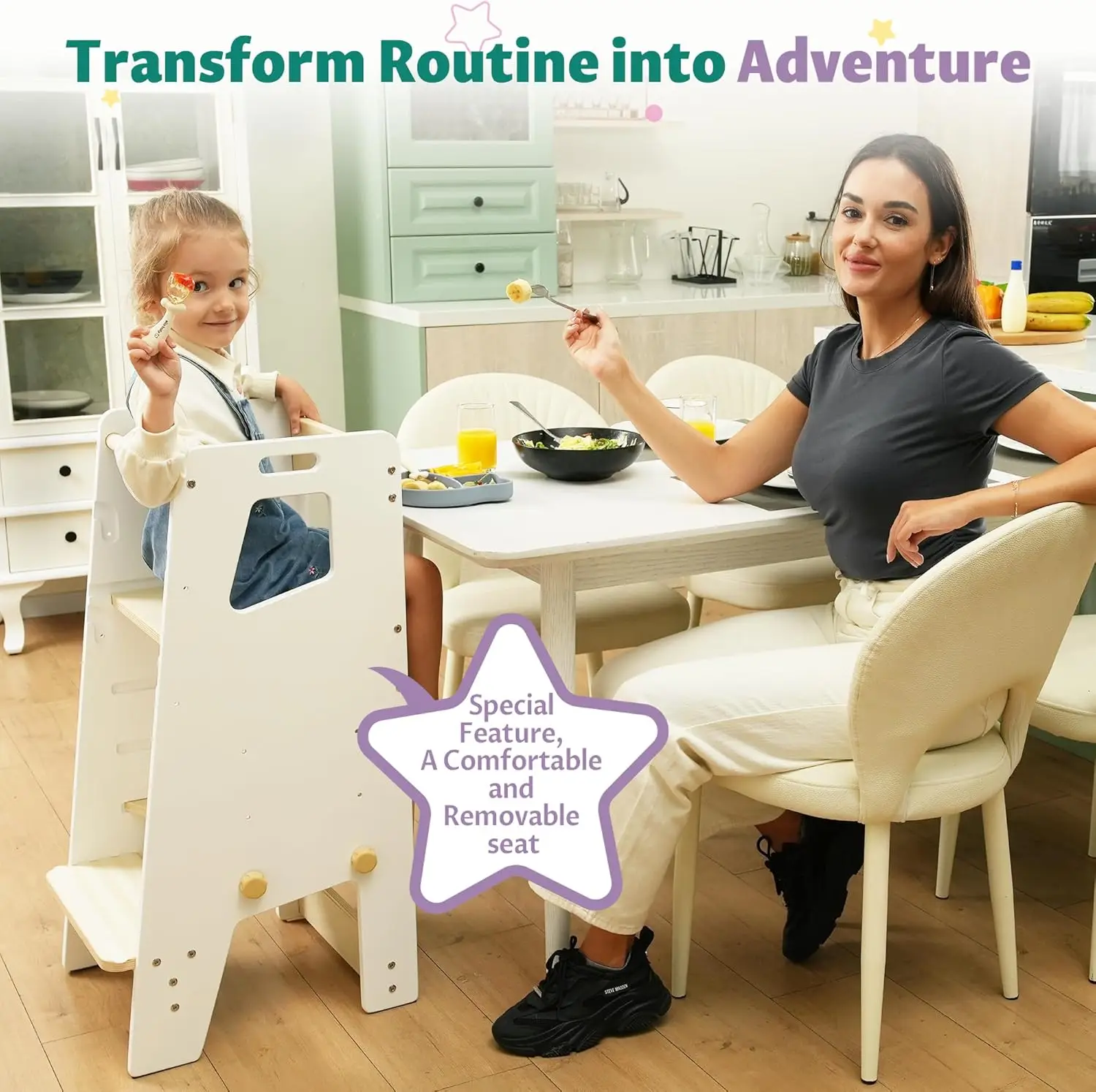 Toddler Tower - Adjustable Montessori Multi-Use Toddler Kitchen Stool, Safe Toddler Tower, Essential Learning Game Changer- Perf