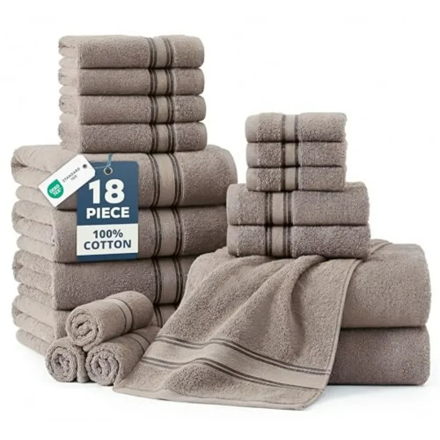 

Luxury 100 Cotton Towels Set 18 Zero Twist, Platinum, Spa/Hotel/Family Use, Highly Absorbent Stays Plush After Washes