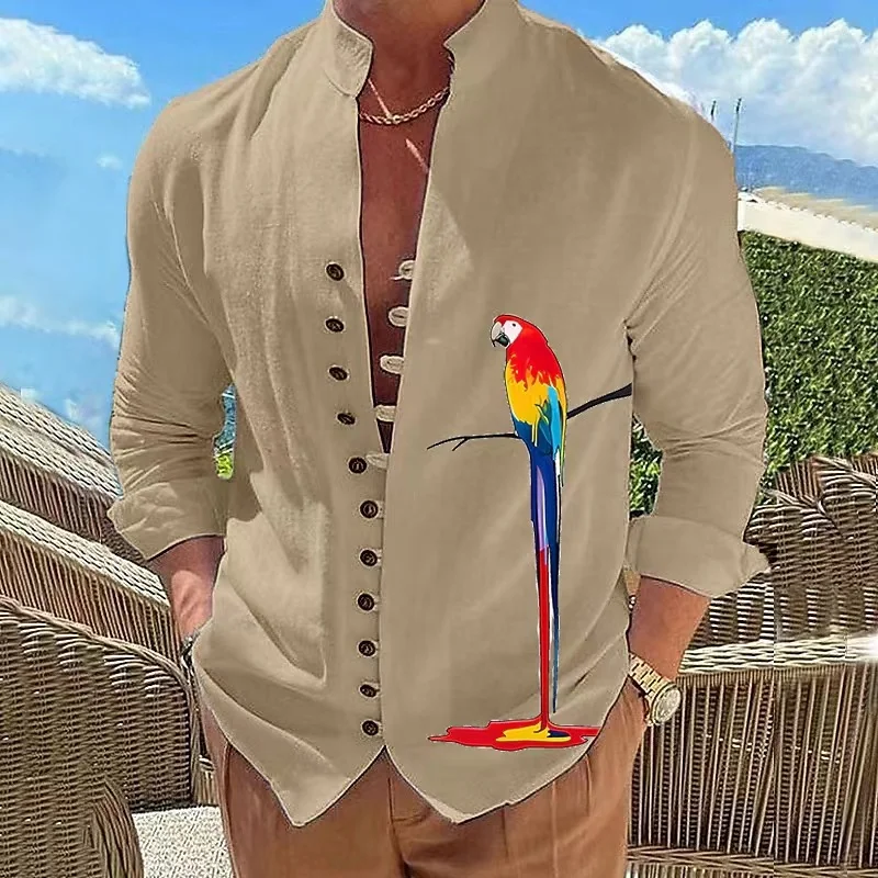 Camicie di lino da uomo vintage 2025 colletto alla coreana a maniche lunghe abbigliamento casual da uomo musulmano moda uomo abbigliamento camicia retrò Ropa Hombre