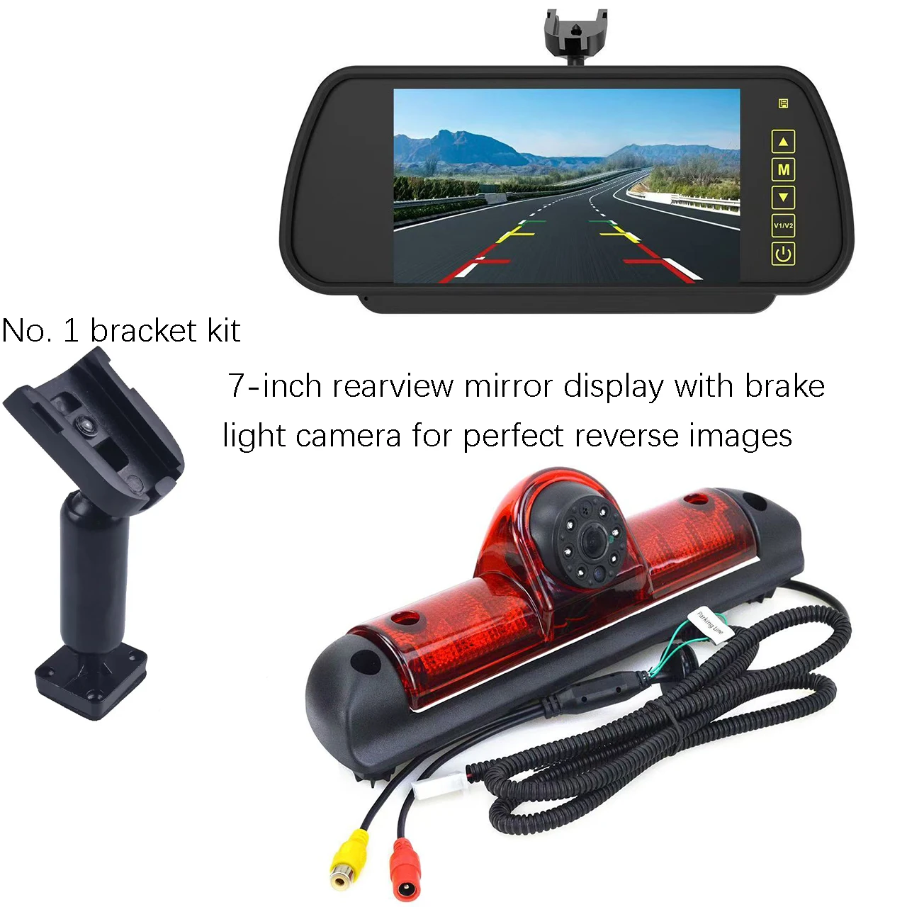 Brake light reverse camera kit with 7-inch rearview mirror monitor for Fiat Ducato, Citroen Jumper, Peugeot Boxer2006-As yet