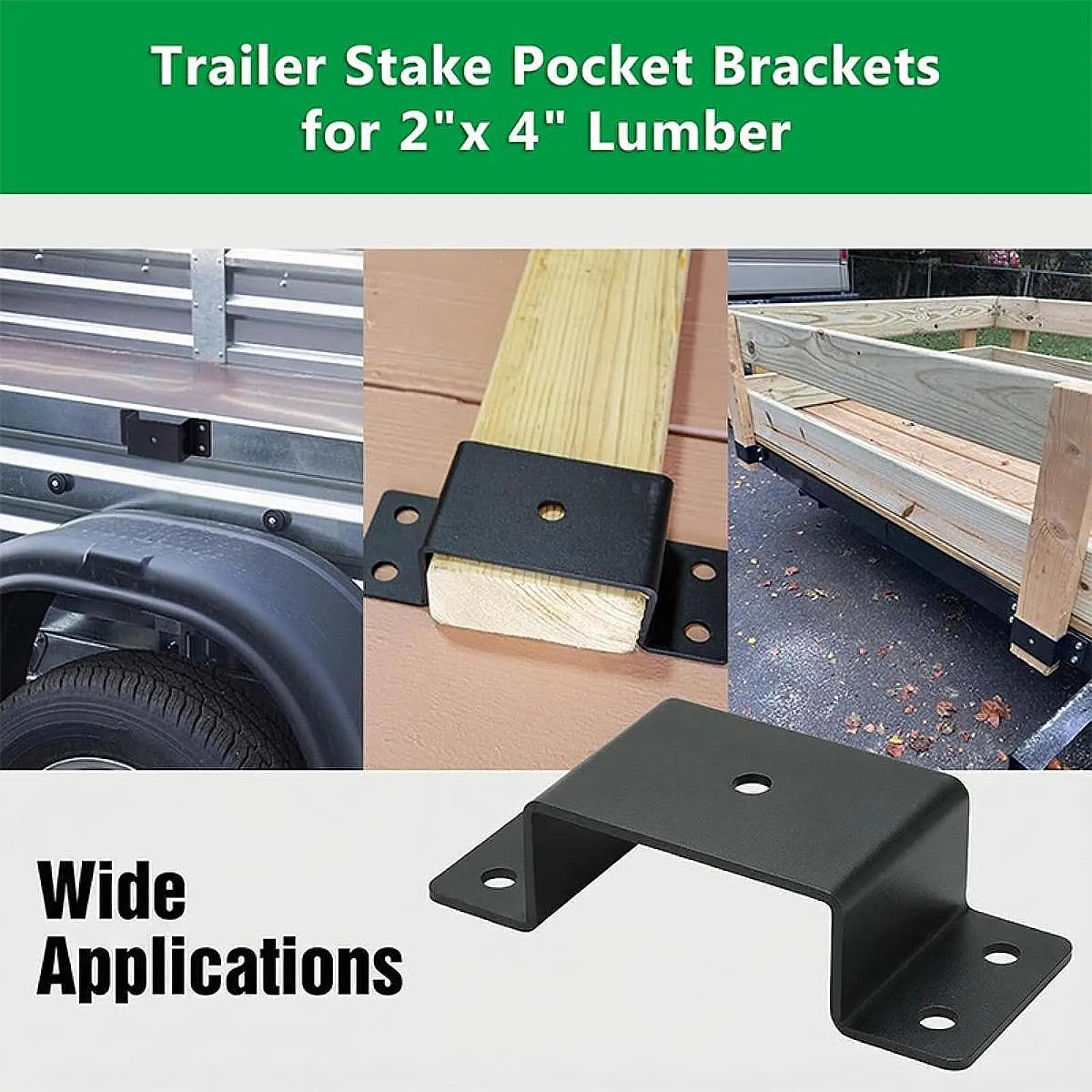 8Pcs Trailer Stake Pocket Bracket for 2'' x 4'' Lumber Sturdy Heavy Duty Multifunctional Trailer Post Holder Easy to Install