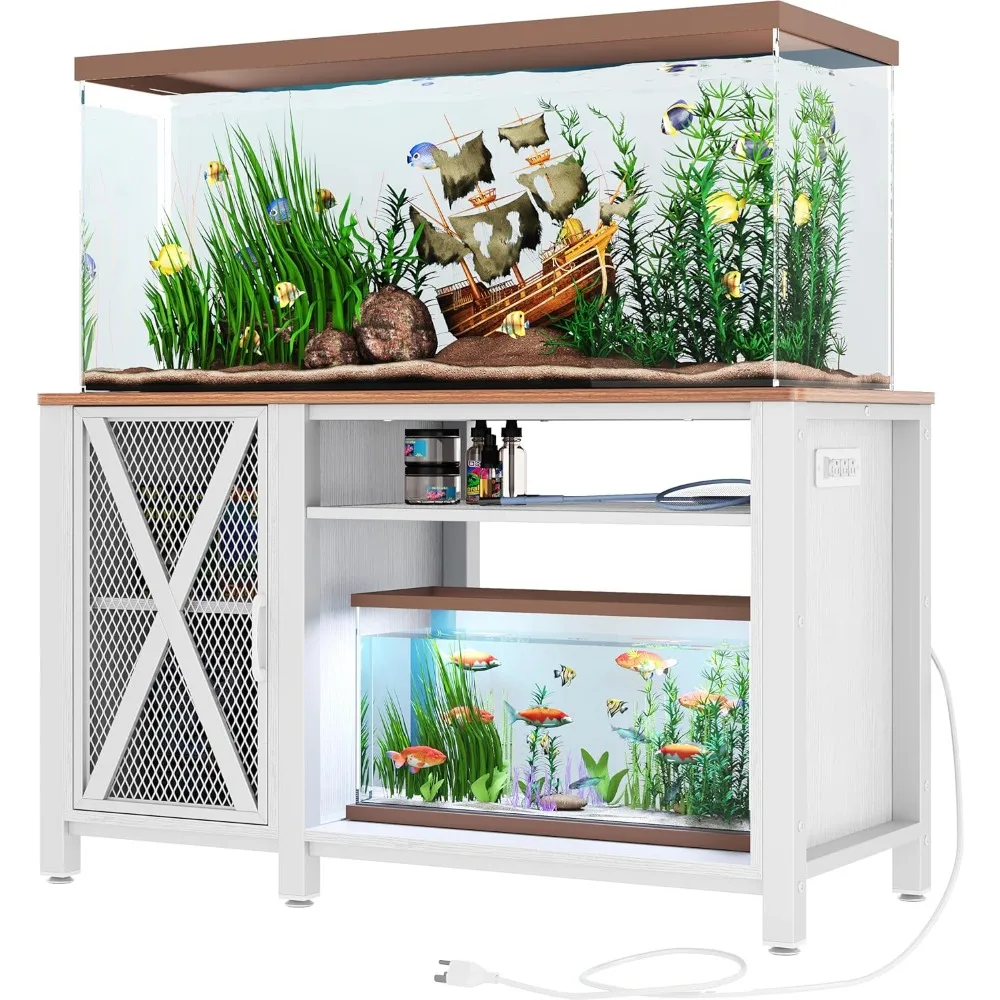 

Heavy Duty Metal Aquarium Stand with Power Outlets, Cabinet for Fish Tank Accessories Storage