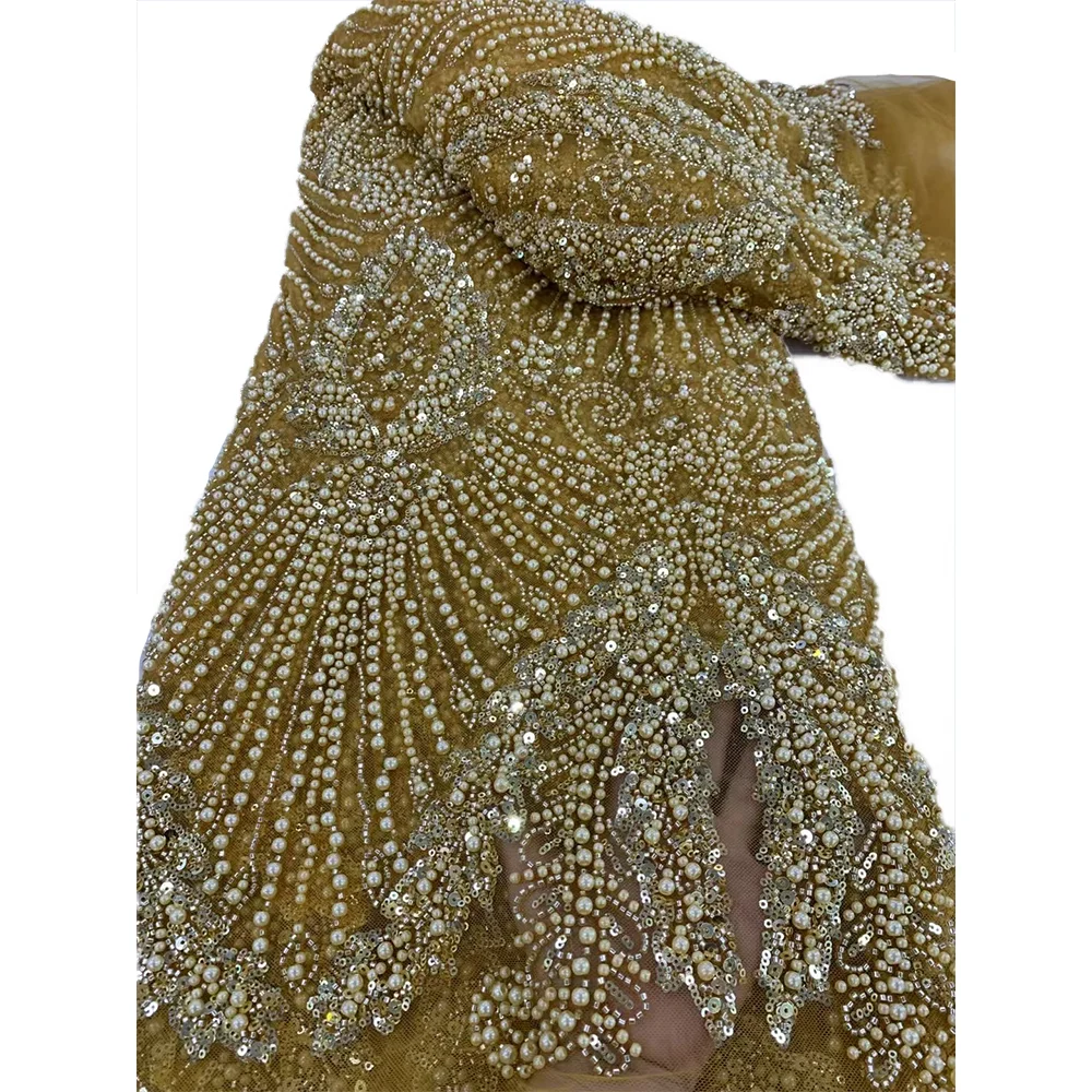 

Африканская кружевная сетчатая вышивка с блестками, кружевная ткань 2025, высокое качество, французская тяжелая бисерная французская нигерийская тюлевая сетчатая кружевная ткань