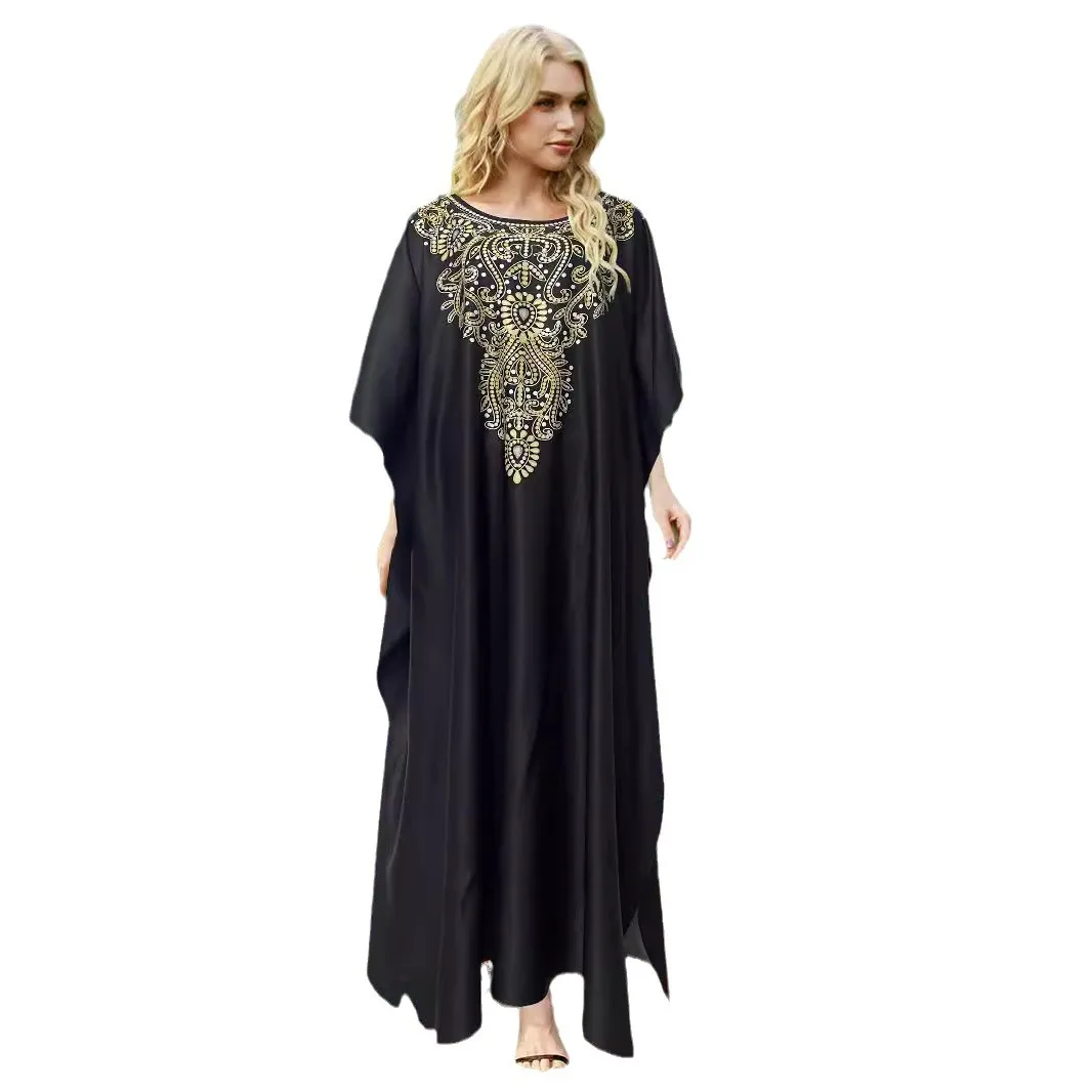 Elegante impressão feminina vestido primavera e verão moda vestidos de festa casual beira-mar férias abaya dubai turquia vestido muçulmano feminino